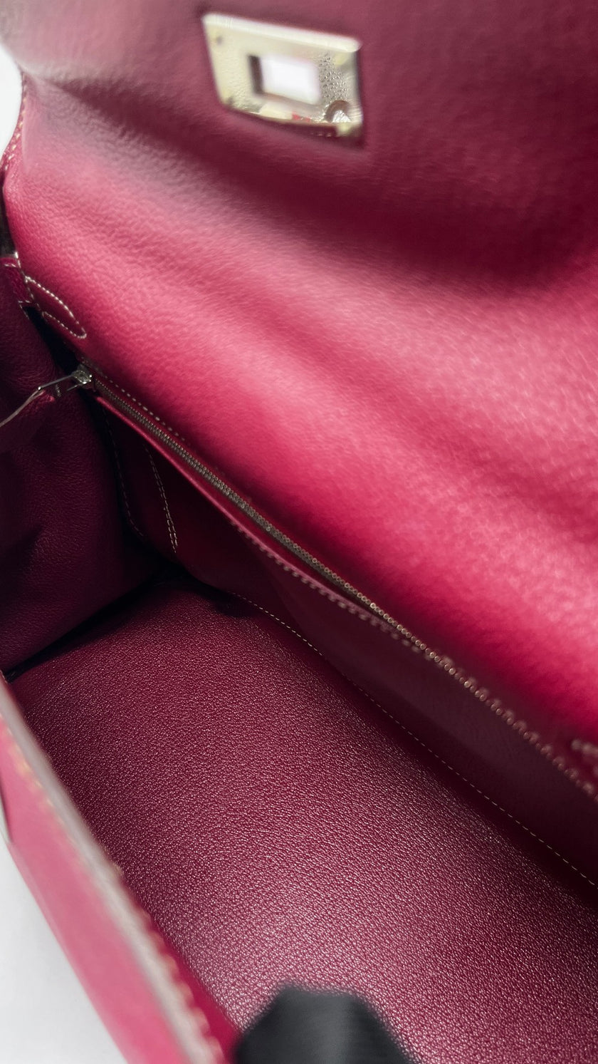 Preowned. Hermes Kelly 32 Bicolor Candy Collection Rose Tyrien/Tosca Epsom PHW. O84.S|11289