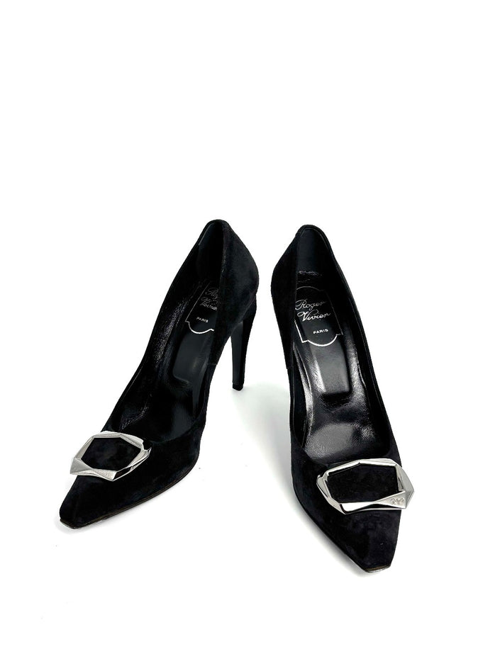 Preowned. Roger Vivier Heel Suede Black. 39|11694