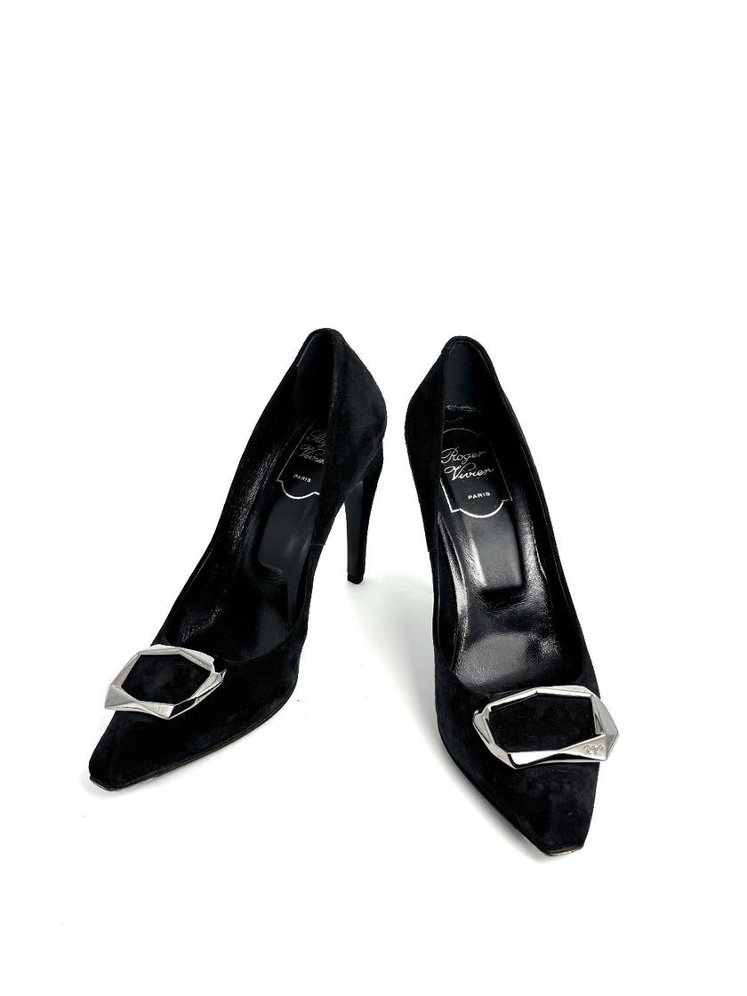 Preowned. Roger Vivier Heel Suede Black. 39|11694