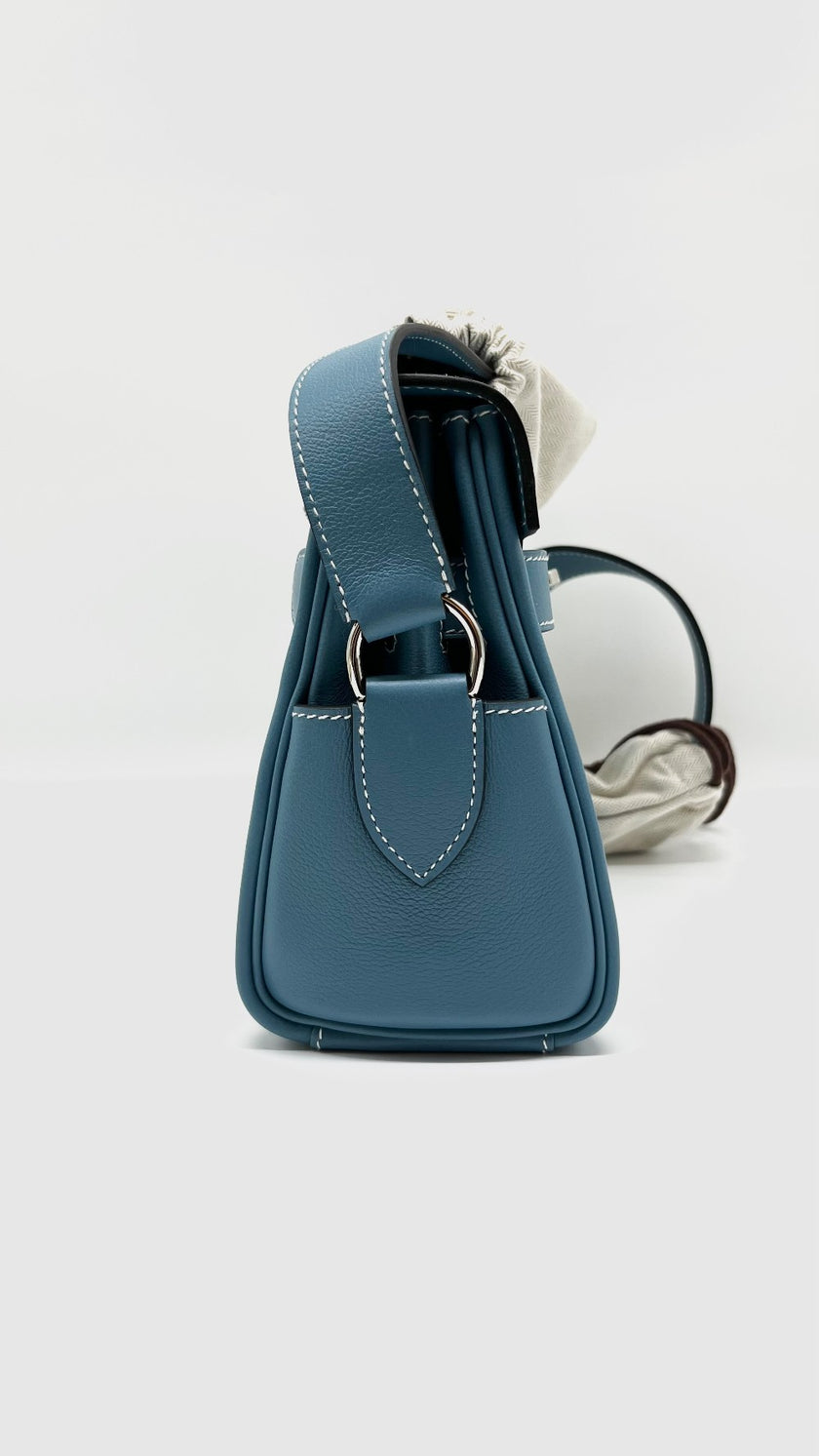 Brand New. Hermes Kelly Messenger Blue Jean Evercolour PHW. BMM687FK|5214