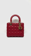 Preowned. Lady Dior Medium Lambskin Red GHW. 18MA0199|11608
