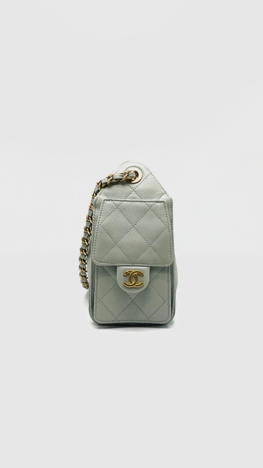 Like New. Chanel C25 Mini Light Green Caviar GHW. CK0UE6LE|16604
