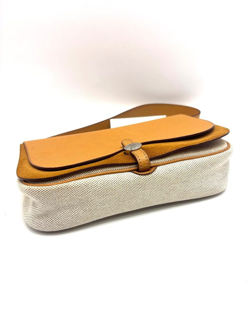 Preowned. Hermes Sac Colorado PM Vache Liege Toile Officier Natural PHW. H Square J|17859