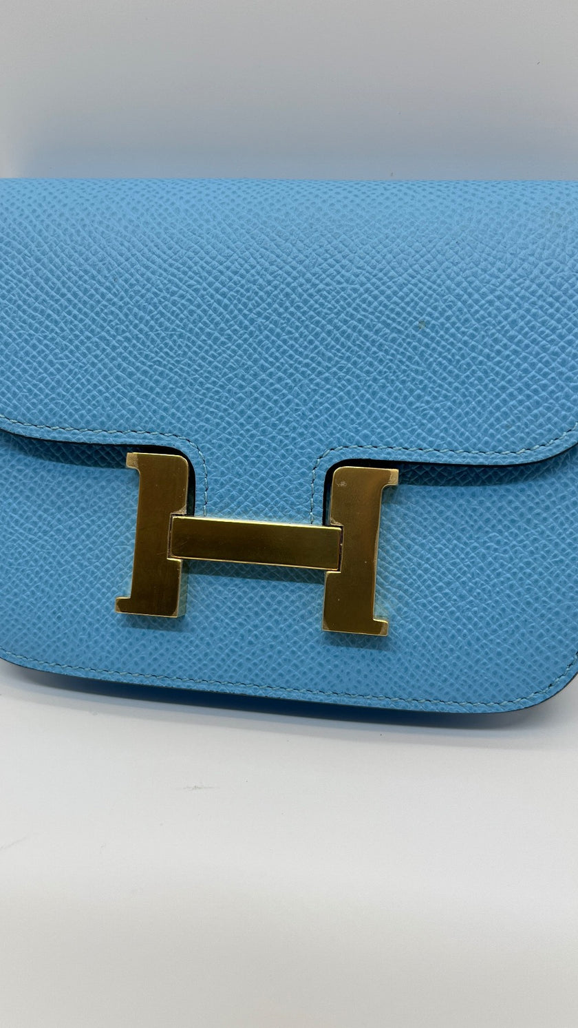 Brand New.Hermes Constance Slim Wallet Celeste GHW. BTY007BD|5400