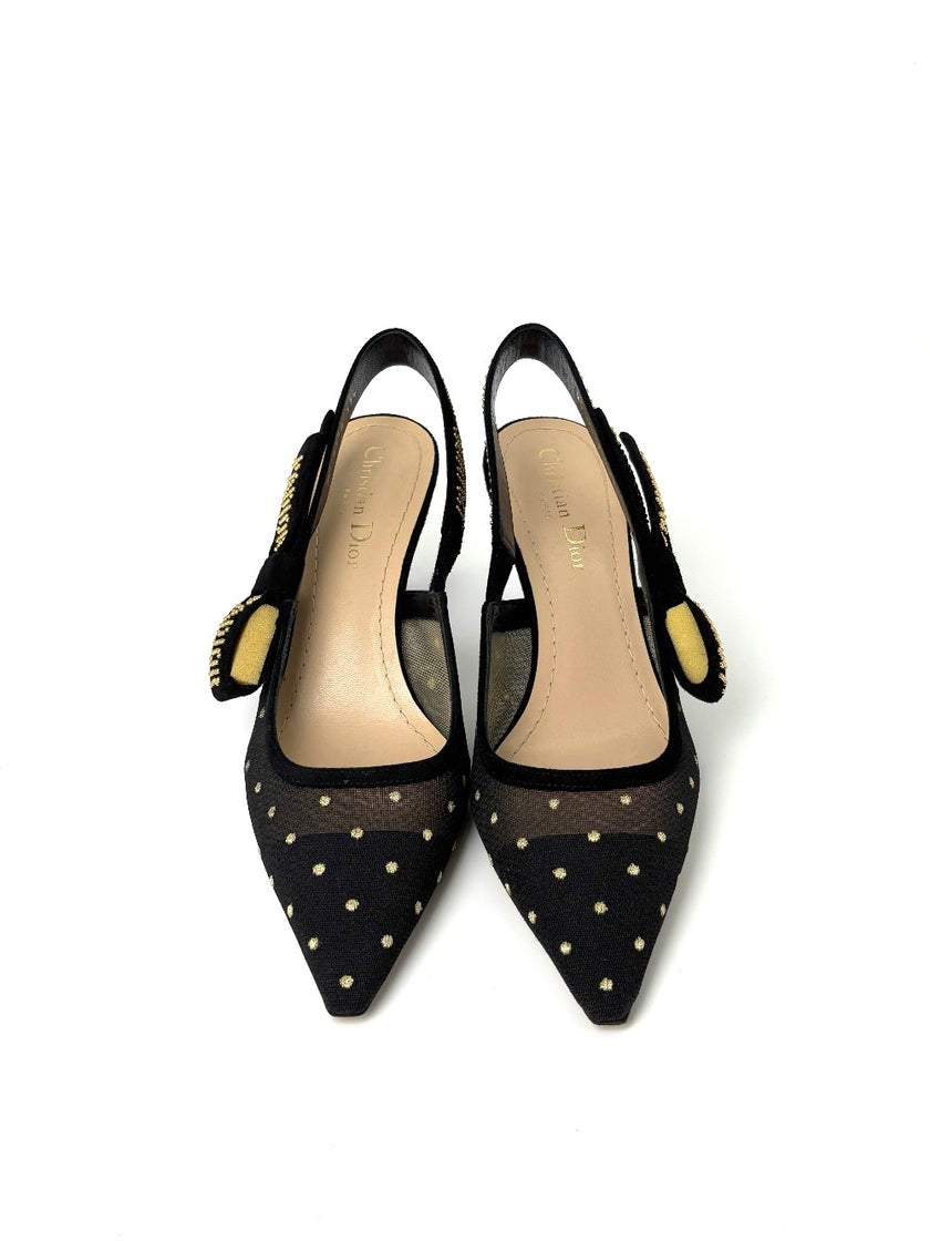 Brand New. Dior Low Heel Slingback Mesh Black. 37.5|7459