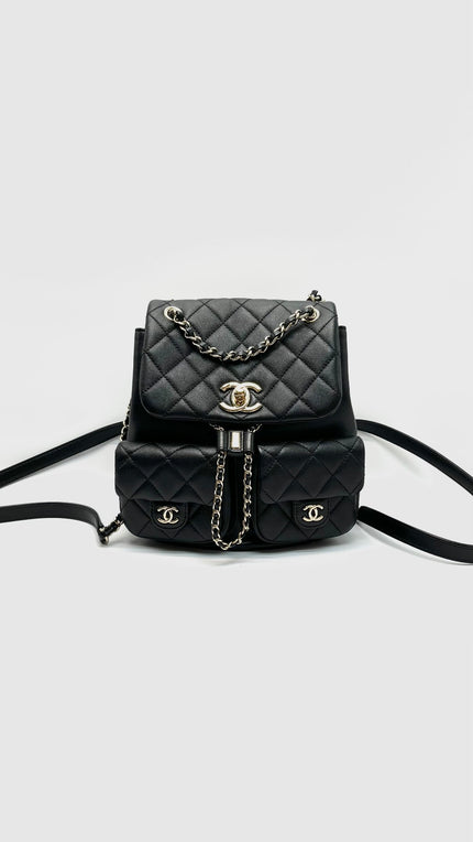 Preowned. Chanel Mini Duma Pockets Drawstring Backpack Black GHW. HL1N3P39|16554