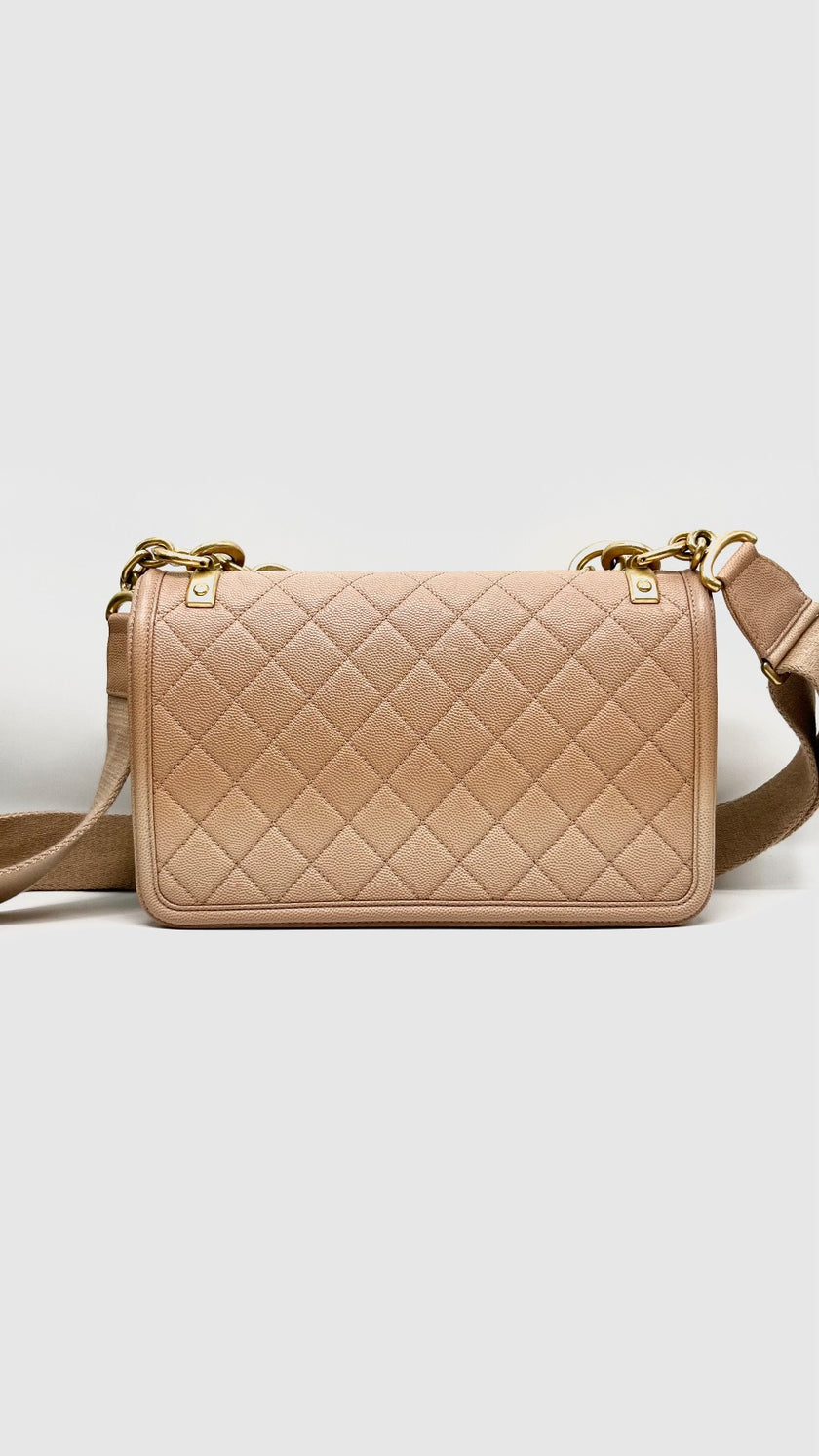 Preowned. Chanel Sunset By The Sea Single Flap Beige Caviar GHW. 27118685|11394