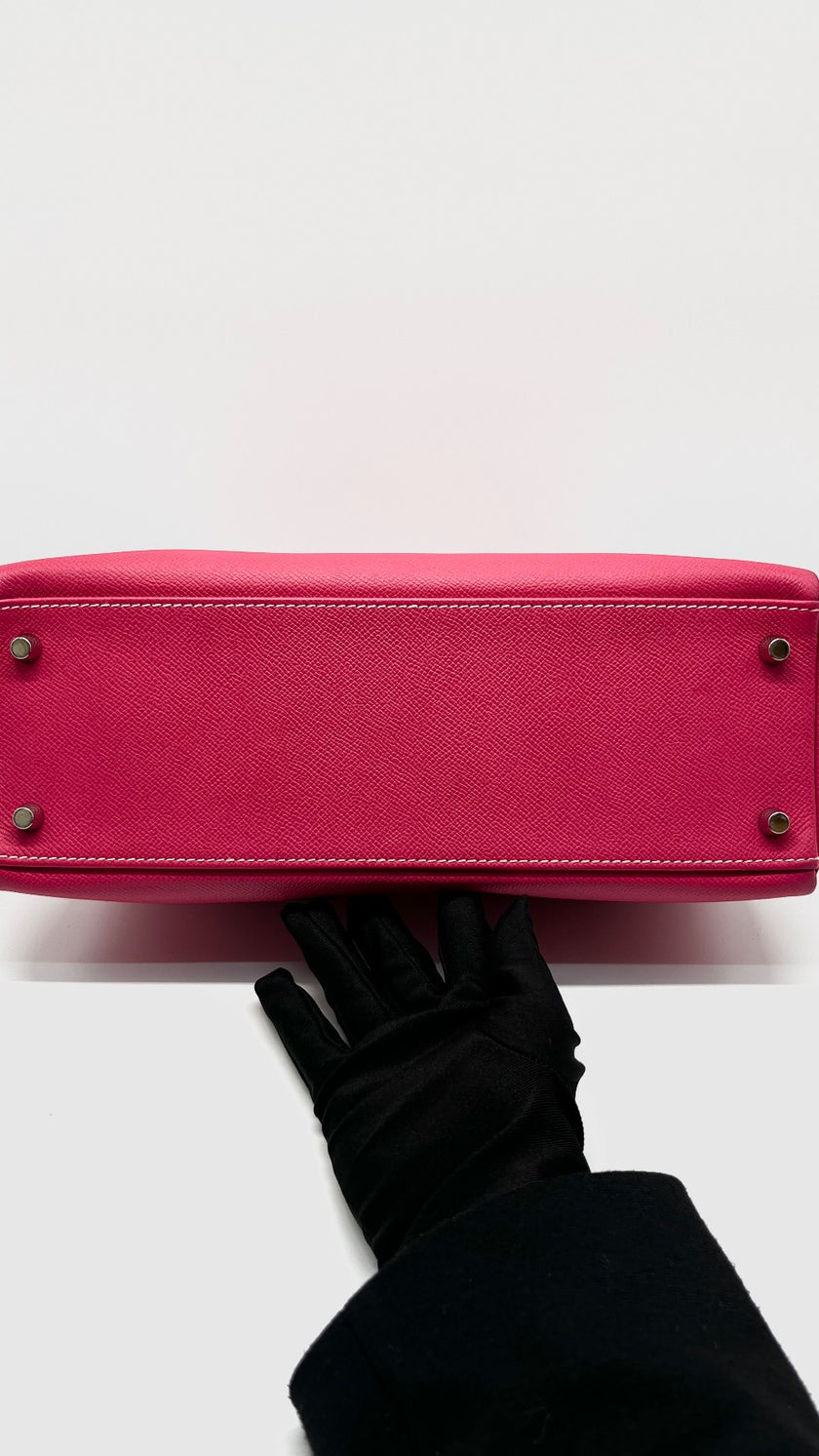 Preowned. Hermes Kelly 32 Bicolor Candy Collection Rose Tyrien/Tosca Epsom PHW. O84.S|11288