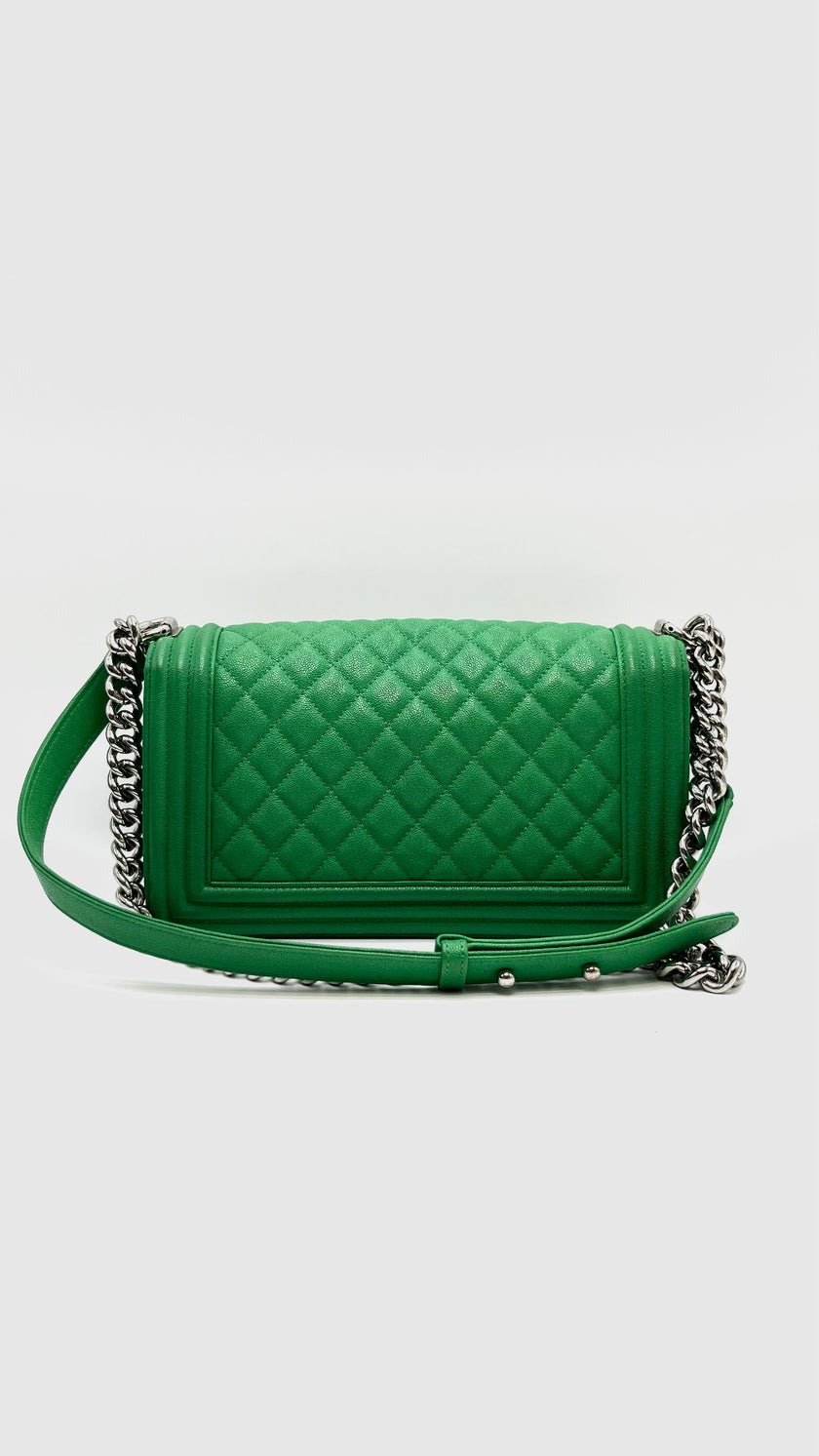 Preowned. Chanel Leboy Old Medium Green Caviar SHW. 30028279|16080