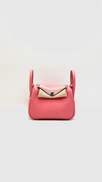 Like New. Hermes Mini Lindy II Rose Azalee Togo PHW. WCT731AP|15734