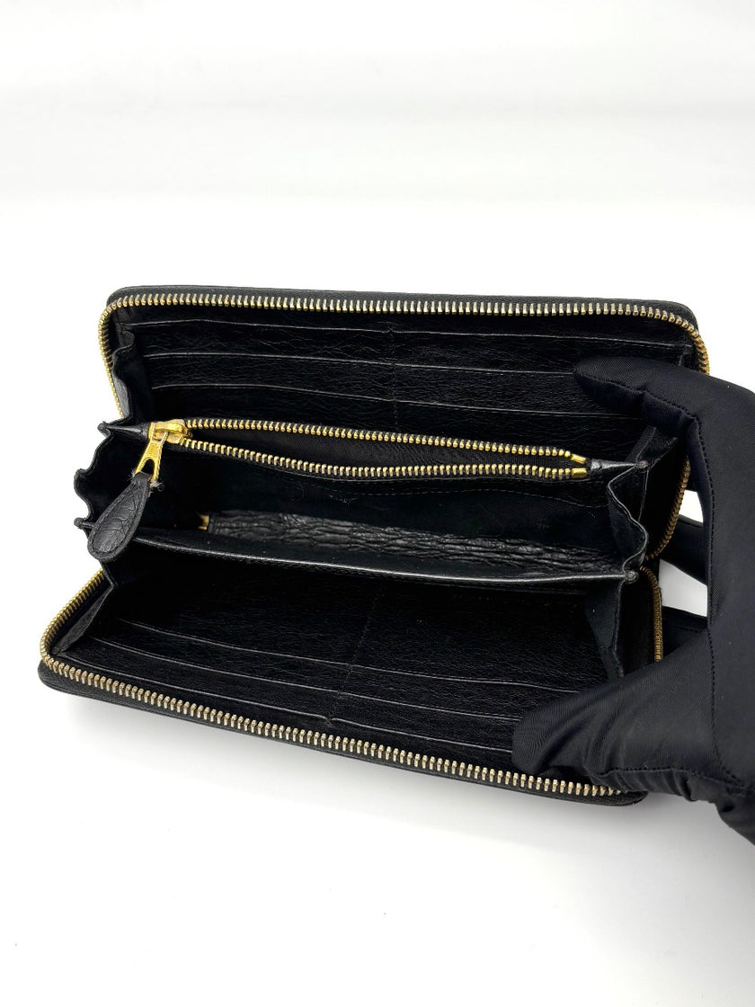 Preowned. Balenciaga Zip Long Wallet Black|7028