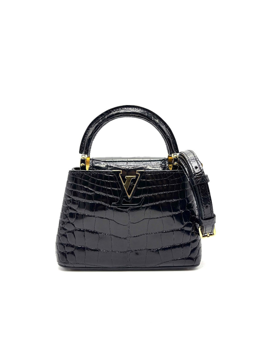 Preowned. LV Capucines Glossy Croc Black GHW|17212