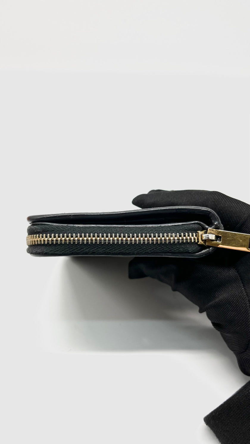 Preowned. YSL Lipstick Pattern Zip Wallet Black GHW|9605