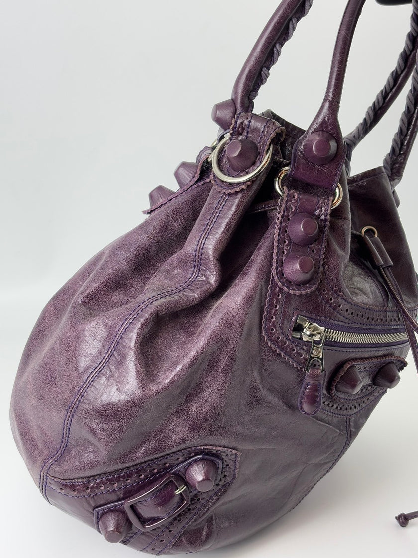 Preowned. Balenciaga Pompom Hobo Violet. 115748-3444|6416