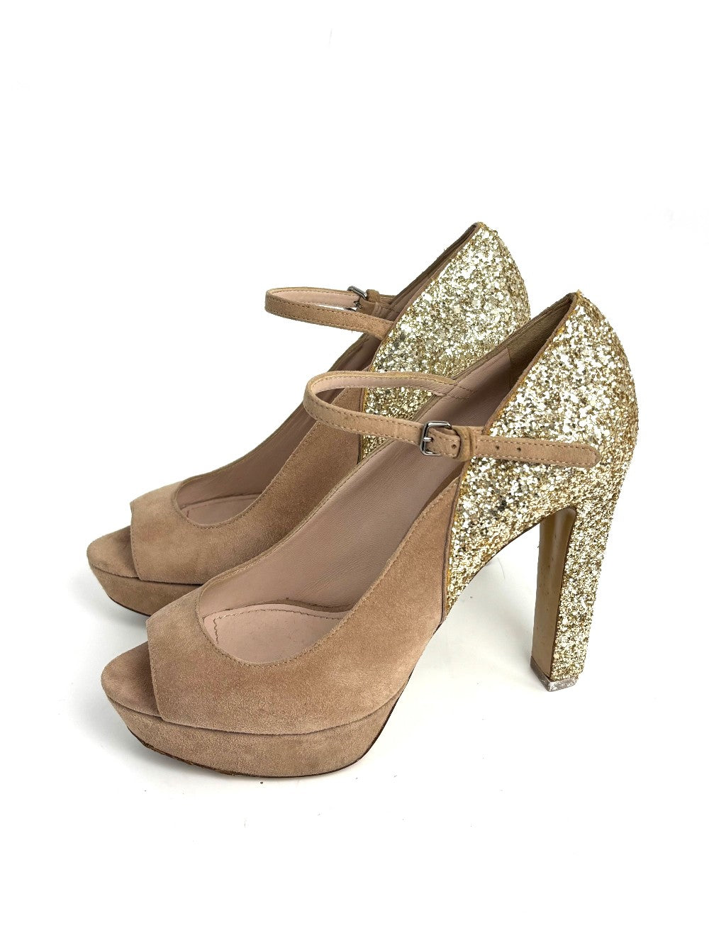 Preowned. Miu Miu Heel Glitter Nude. 38|12645
