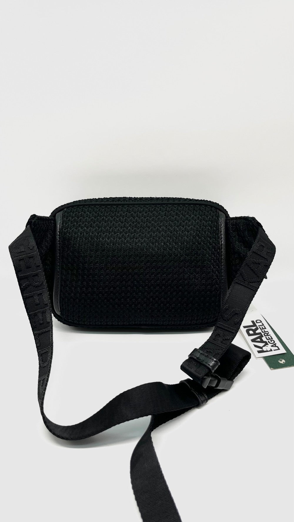 Brand New. Karl Lagerfeld Paris Voyage Knit Belt Black Bag|12012