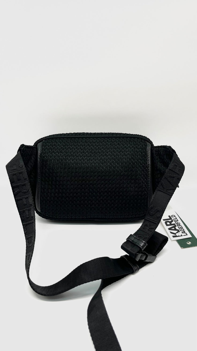 Brand New. Karl Lagerfeld Paris Voyage Knit Belt Black Bag|12012
