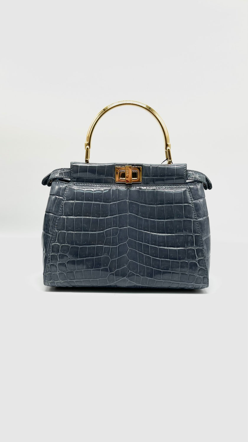 Brand New. Fendi Peekaboo Mini Croc Gray|7847