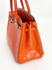 Preowned. Hermes Birkin 25 Lizard Tangerine PHW. J Square 30|3424