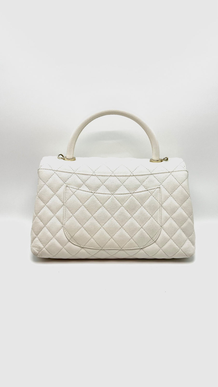 Preowned. Chanel Coco Handle Medium White Caviar CHW. LC22JU22|16107