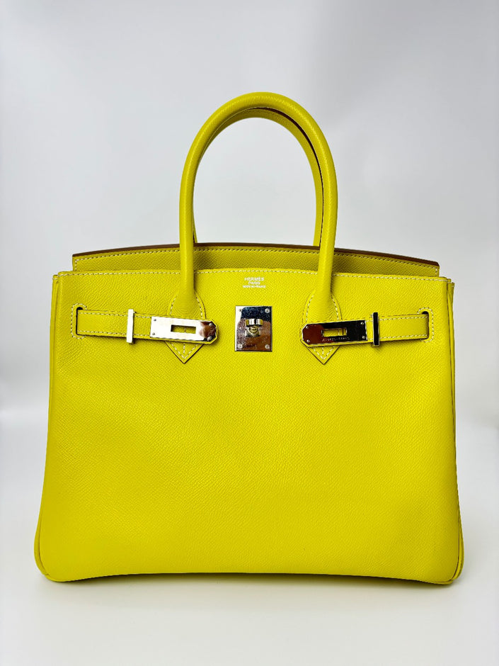 Preowned. Hermes Birkin 30 Bicolor Lime/Gris Epsom PHW. O124.S|3469
