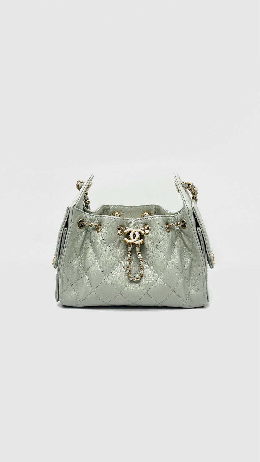 Like New. Chanel C25 Mini Light Green Caviar GHW. CK0UE6LE|16600