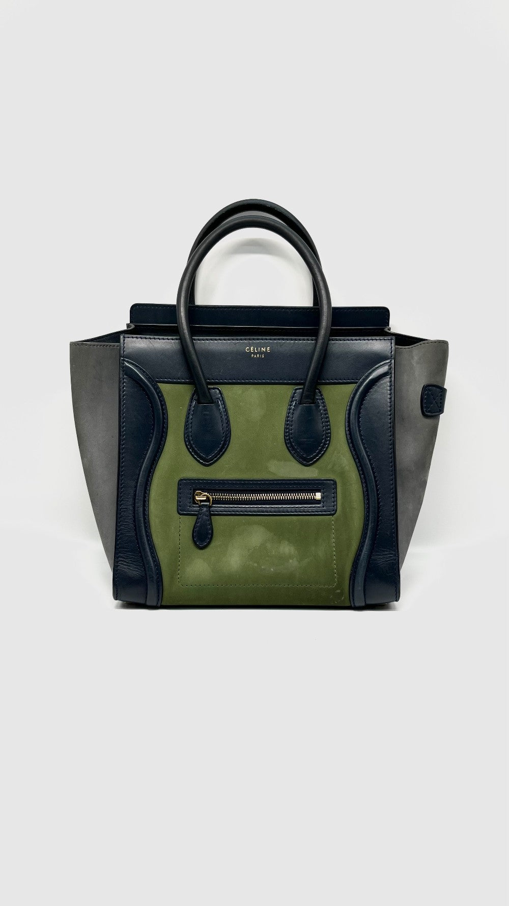 Preowned. Celine Luggage Micro Tricolor Green/Blue/Gray|12089