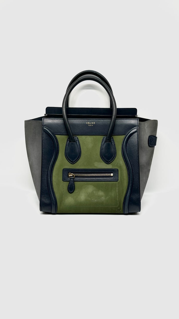 Preowned. Celine Luggage Micro Tricolor Green/Blue/Gray|12089