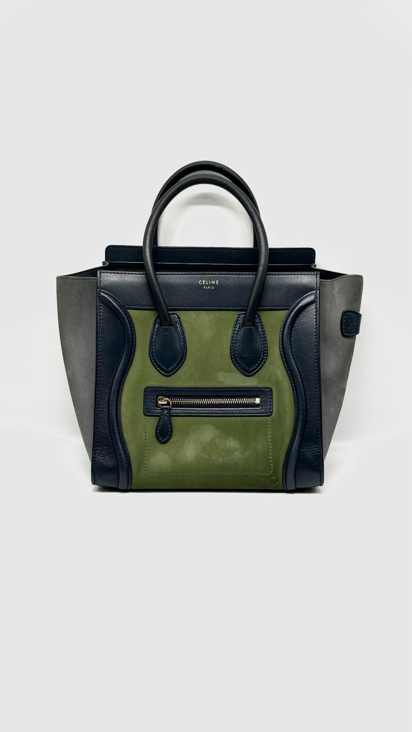 Preowned. Celine Luggage Micro Tricolor Green/Blue/Gray|12089