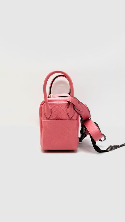 Like New. Hermes Mini Lindy II Rose Azalee Togo PHW. WCT731AP|15735