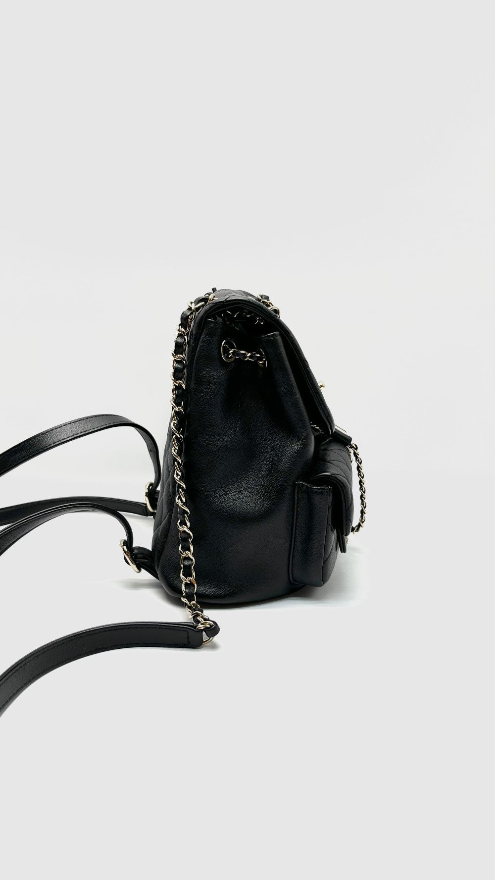 Preowned. Chanel Mini Duma Pockets Drawstring Backpack Black GHW. HL1N3P39|16557