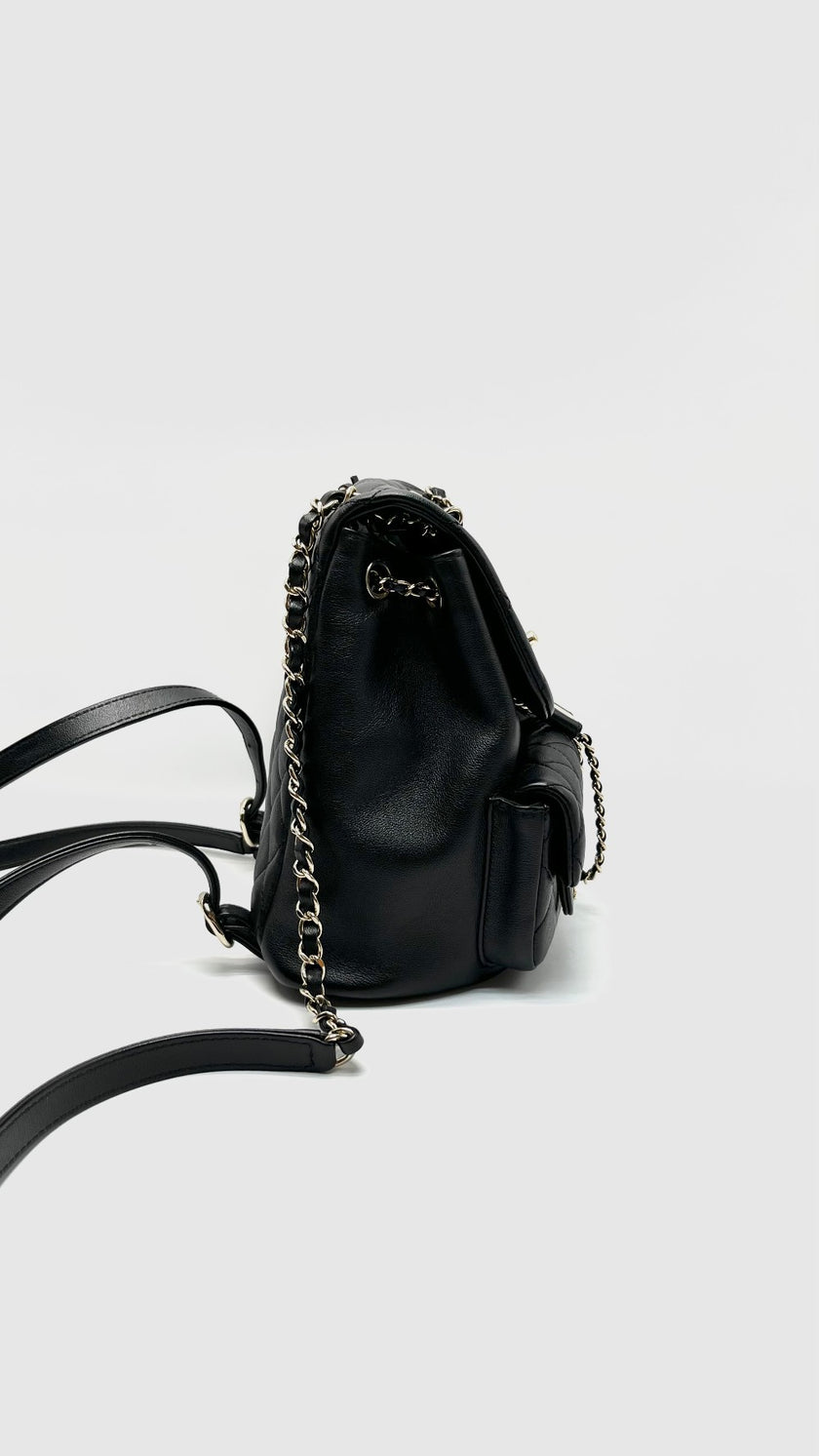 Preowned. Chanel Mini Duma Pockets Drawstring Backpack Black GHW. HL1N3P39|16557