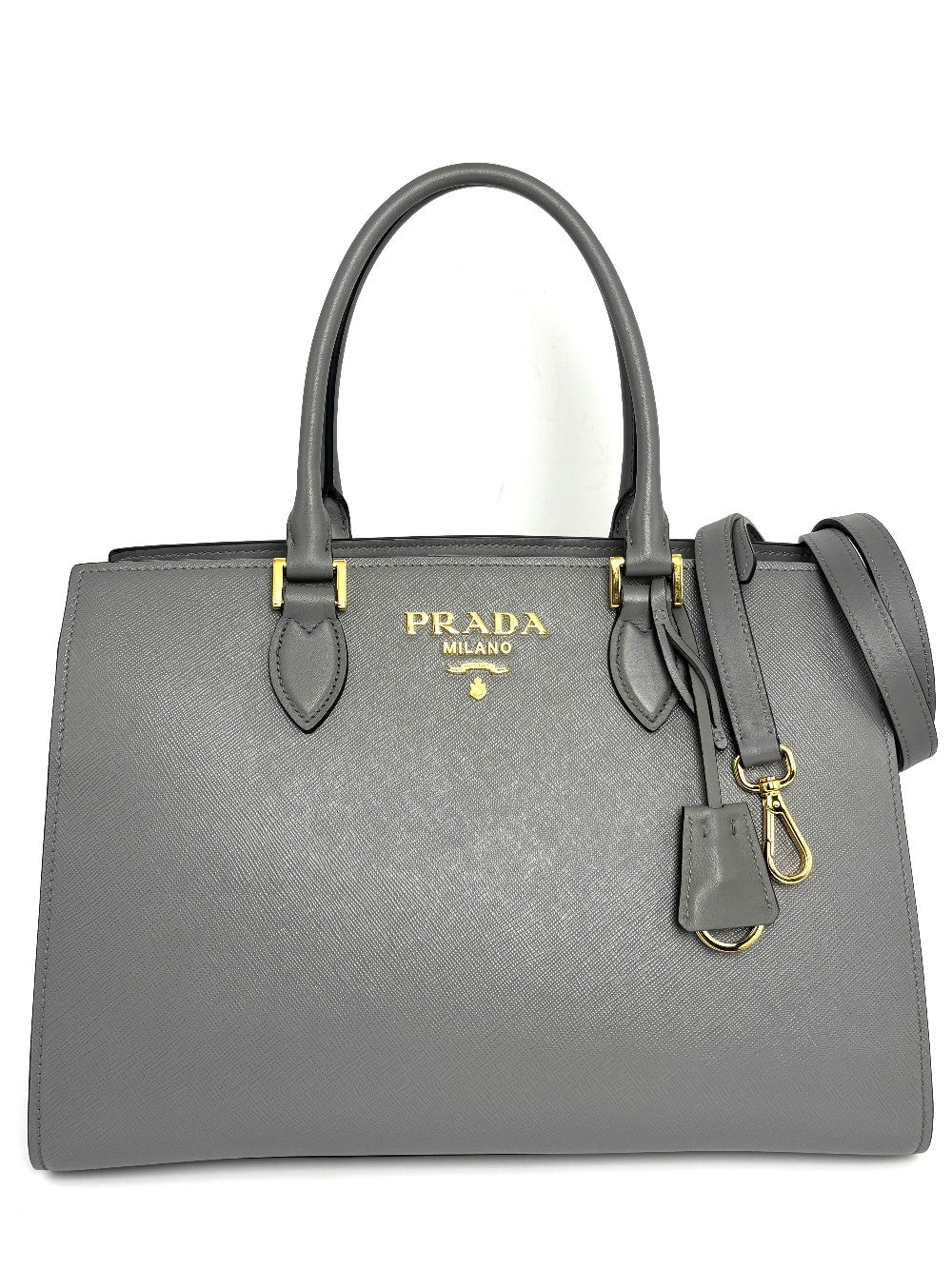 Like New. Prada Argilla Two Way Saffiano Gray. 158D|12351