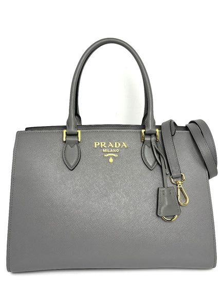 Like New. Prada Argilla Two Way Saffiano Gray. 158D|12351