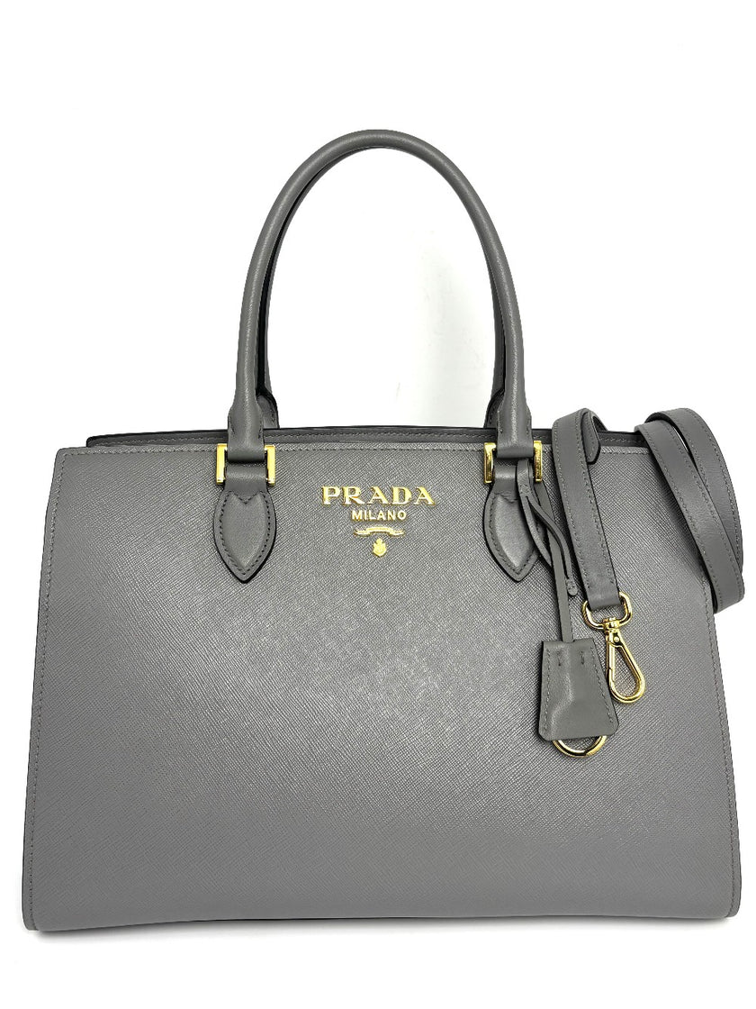 Like New. Prada Argilla Two Way Saffiano Gray. 158D|12351