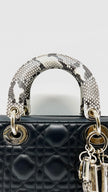 Like New. Lady Dior Small Black Lambskin with Snakeskin Top Handle GHW. 02MA0254|14675