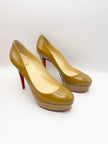 Unused. Christian Louboutin Bianca 140 Pumps Camel Patent. 39|17850