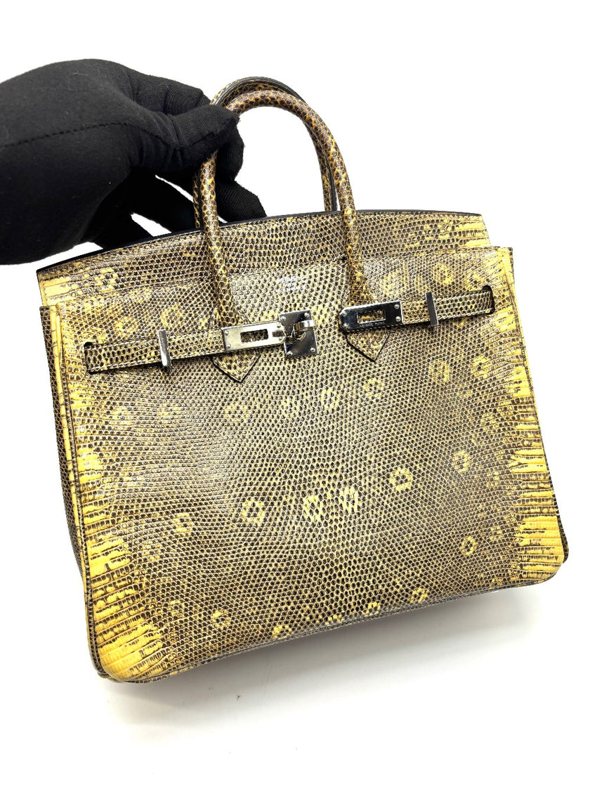 Preowned. Hermes Birkin 25 Lizard Ombre PHW. Square K|17465