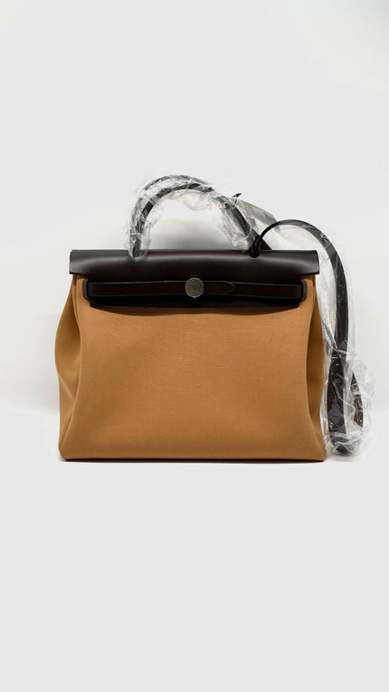 Brand New. Hermes Herbag Zip Retourne 31 Toile Officier Dune Etoupe /Ebene PHW. UTS005AU|9817
