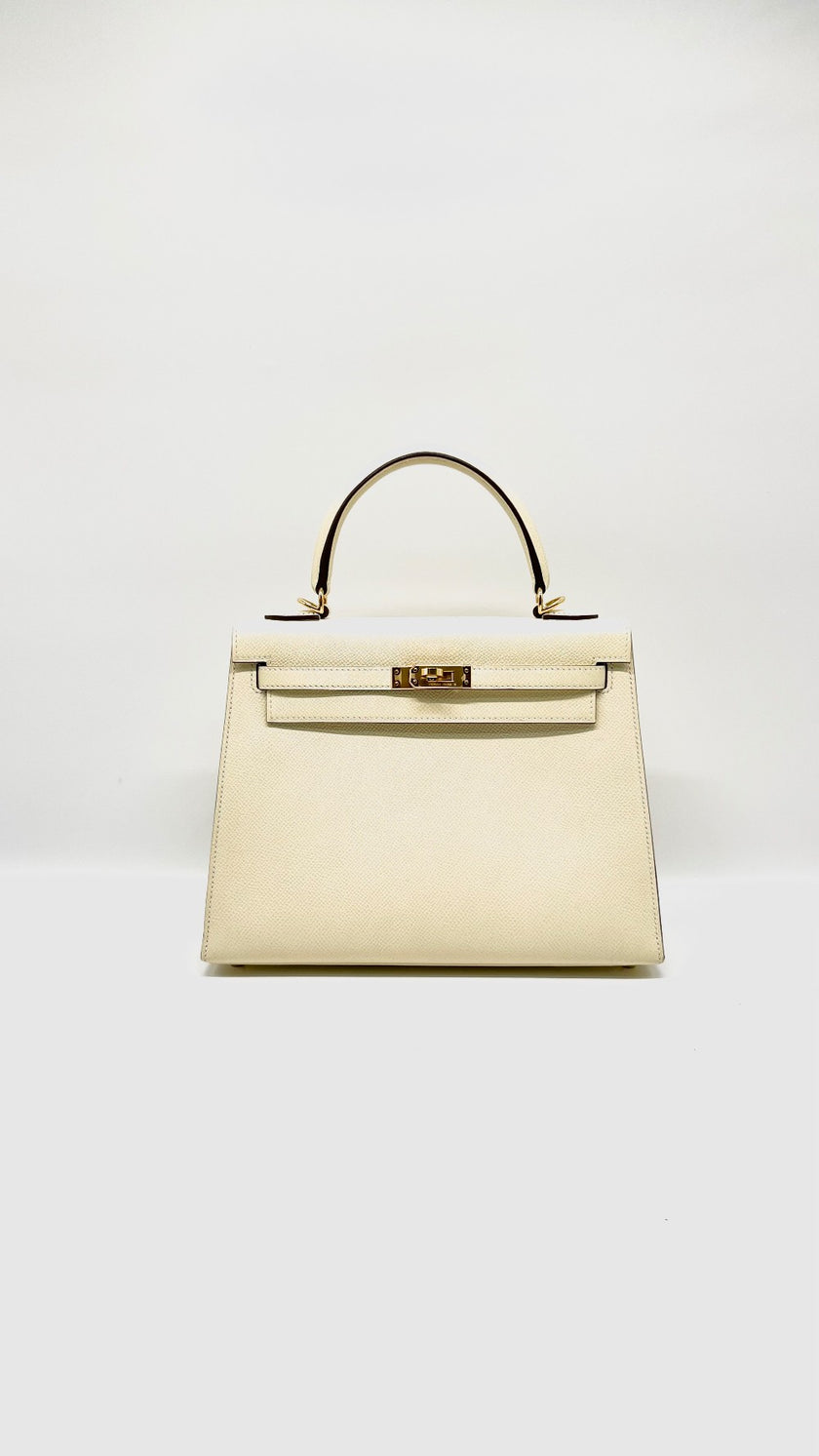 Like New. Hermes Kelly 25 Nata Epsom Sellier GHW. UAP088SN|14894
