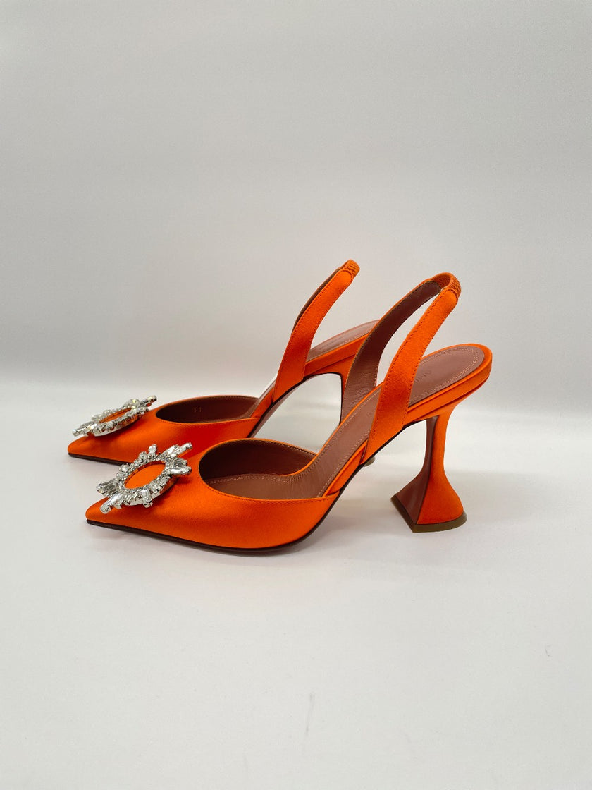 Brand New. Amina Muaddi Begum Heel Orange. 37|10029