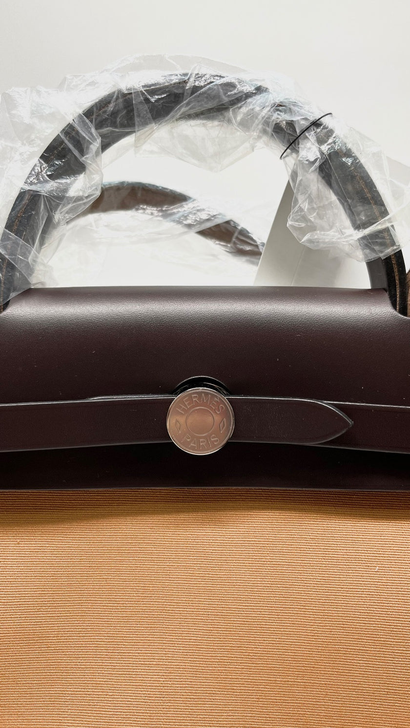 Brand New. Hermes Herbag Zip Retourne 31 Toile Officier Dune Etoupe /Ebene PHW. UTS005AU|9821