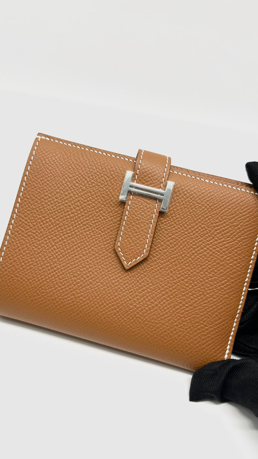Brand New. Hermes Bearn Compact Wallet Gold Epsom PHW. BAI007DB|12988