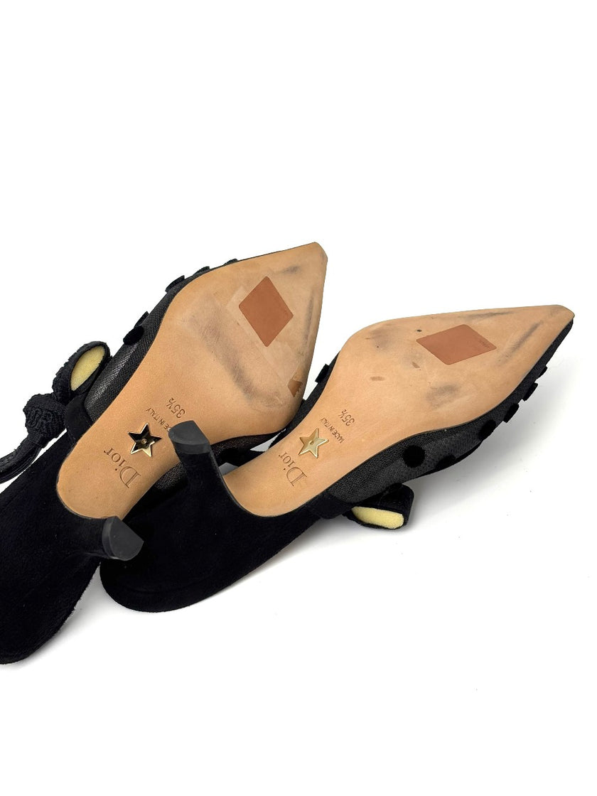 Like New. Dior Slingback Low Heel Polka Black. 35.5|7450