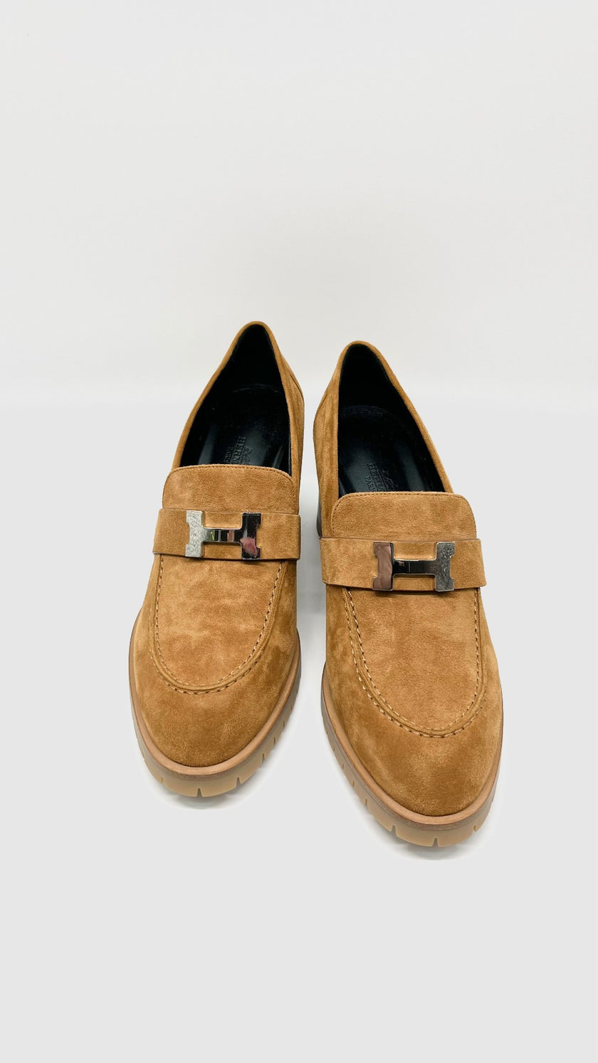 Brand New. Hermes Suede H Type Loafer Brown PHW. 39|10545