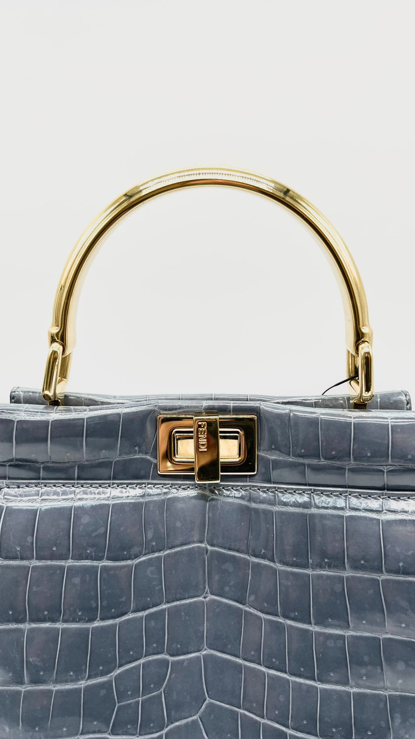 Brand New. Fendi Peekaboo Mini Croc Gray|7851