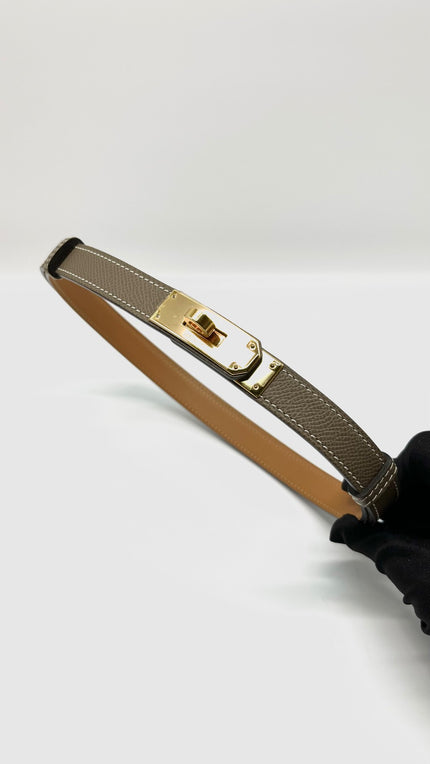 Brand New. Hermes Kelly Belt Etoupe GHW|9955