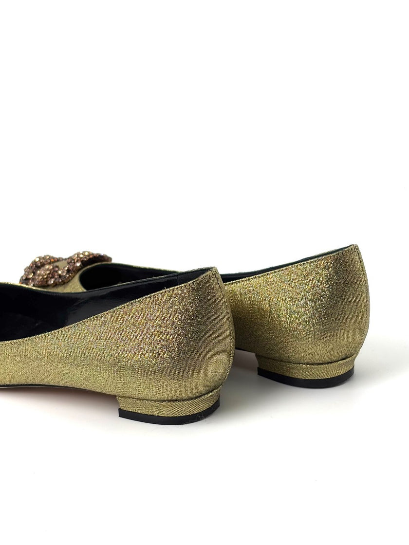 Preowned. Manolo Blahnik Flats Gold. 35|7375