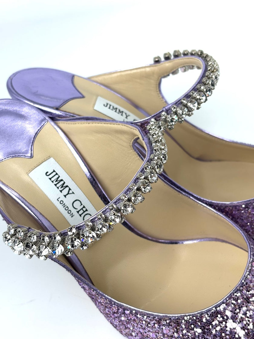 Like New. Jimmy Choo Glittered Mules With Crystals Strap. 39|7491