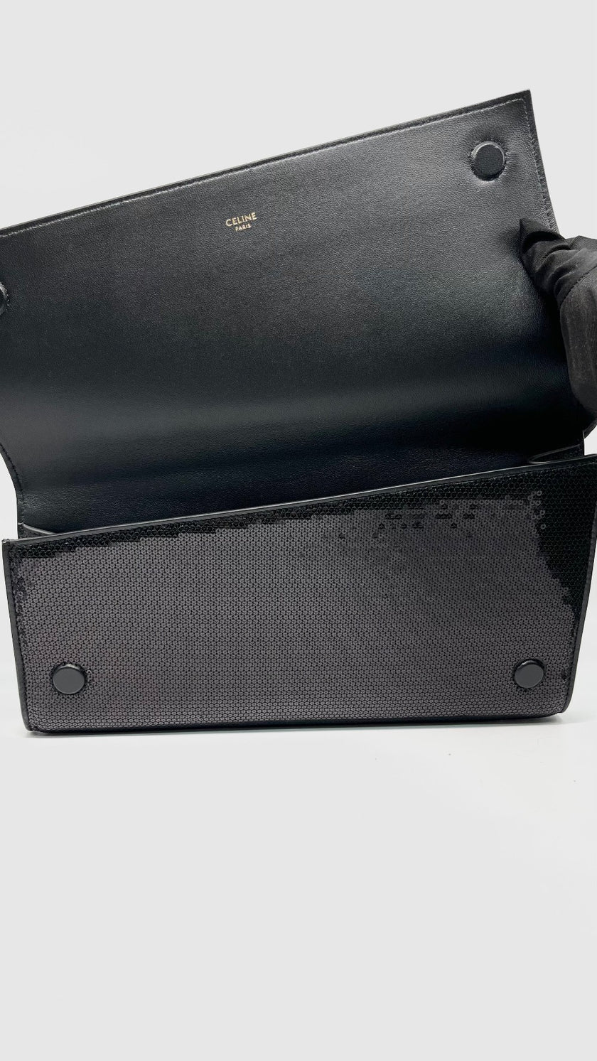 Preowned. Celine Clutch Black Sequined|12087